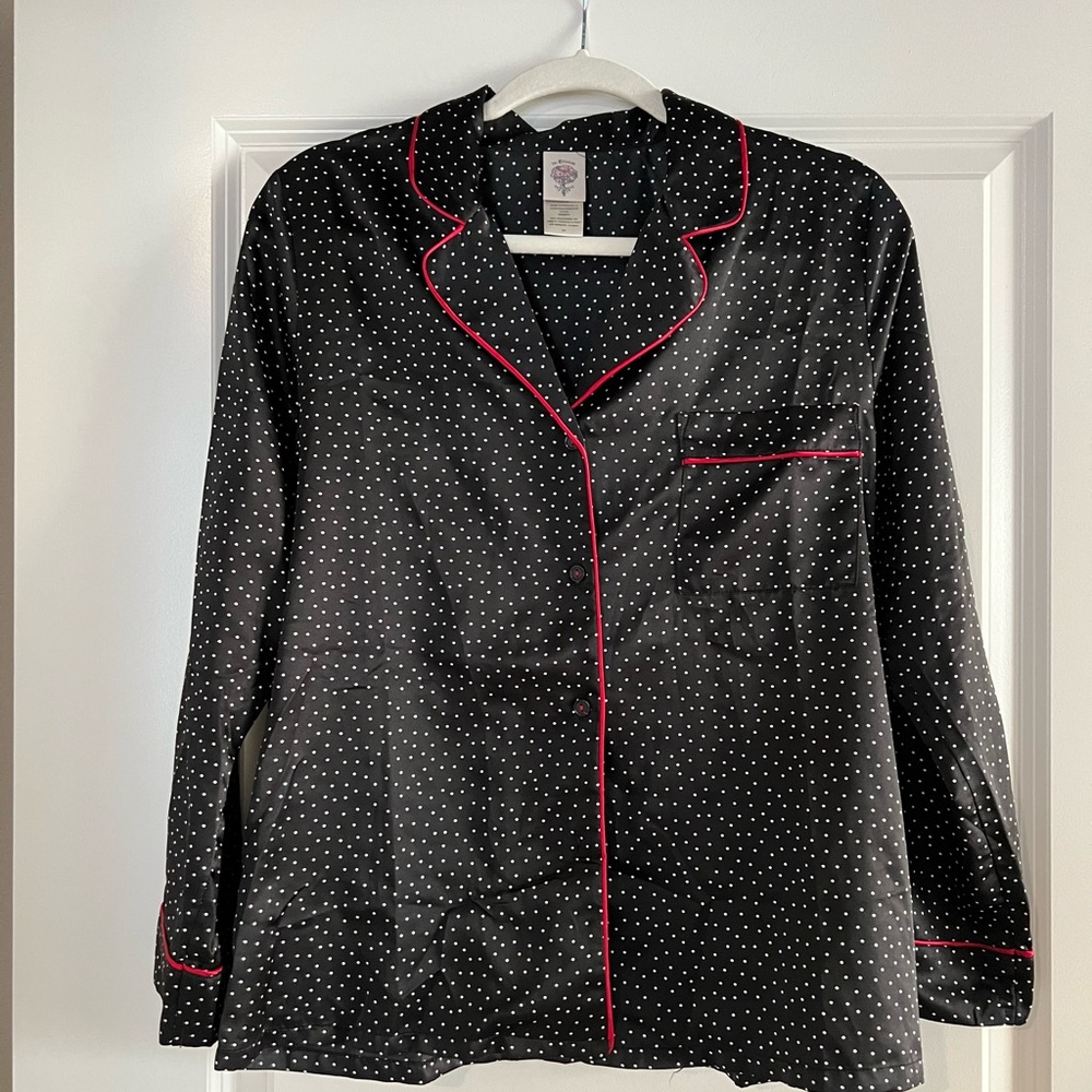 In Bloom Black and White Polka Dot Pajama Top with Red Trim